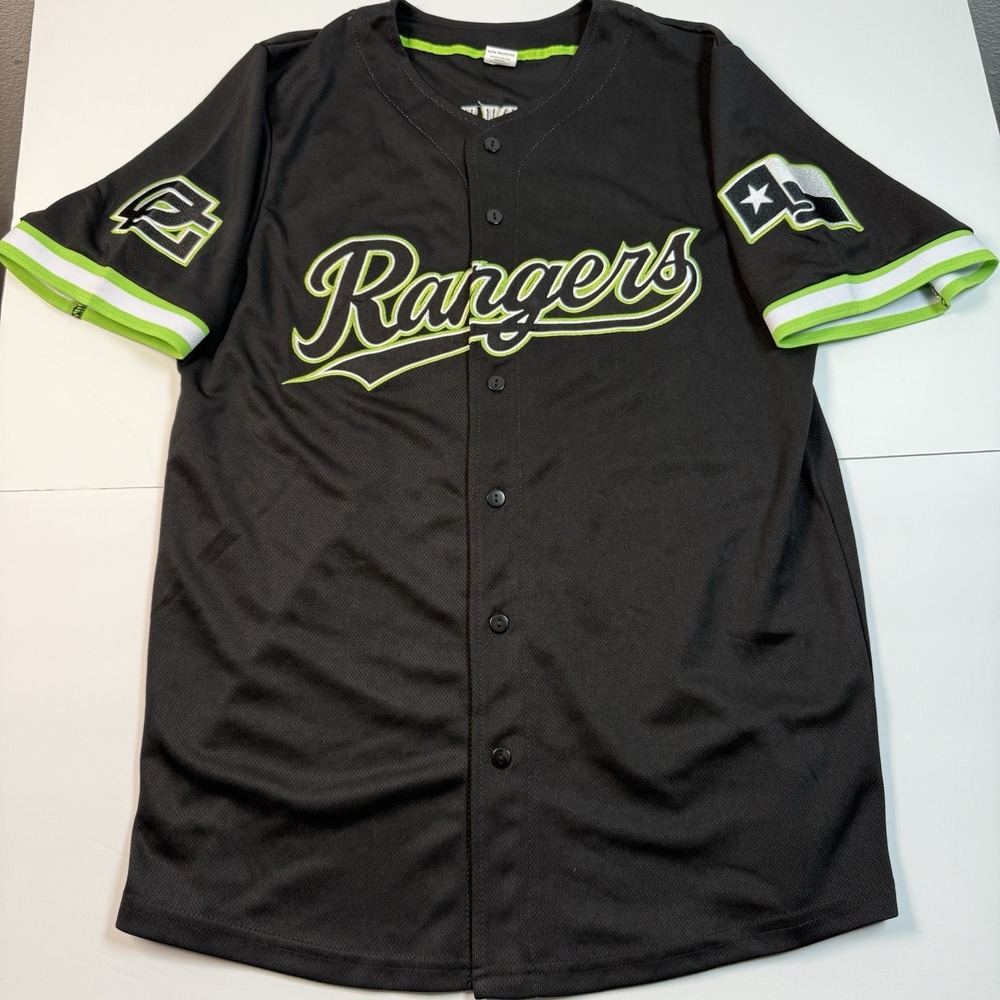 OpTic Gaming GreenWall Texas Rangers Baseball Jersey‎ Mens Small Black Lime 06